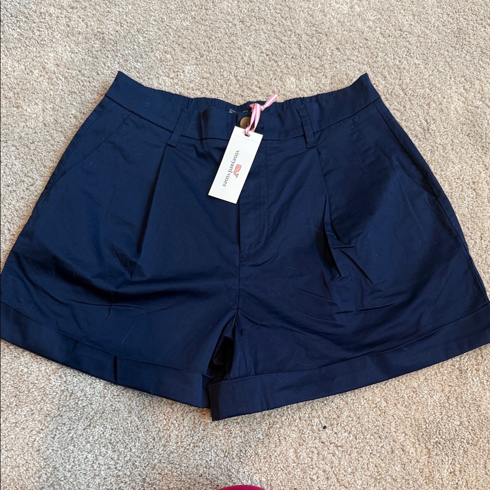 Vineyard Vines Navy High-Waist Pleated Shorts 6